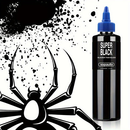 Super Black Tattoo Ink 8oz/240ml - Ultra Dark Professional Tattoo Pigment with Large Particles for Long-Lasting Bold Lines | Intense Black Body Art Ink for Artists