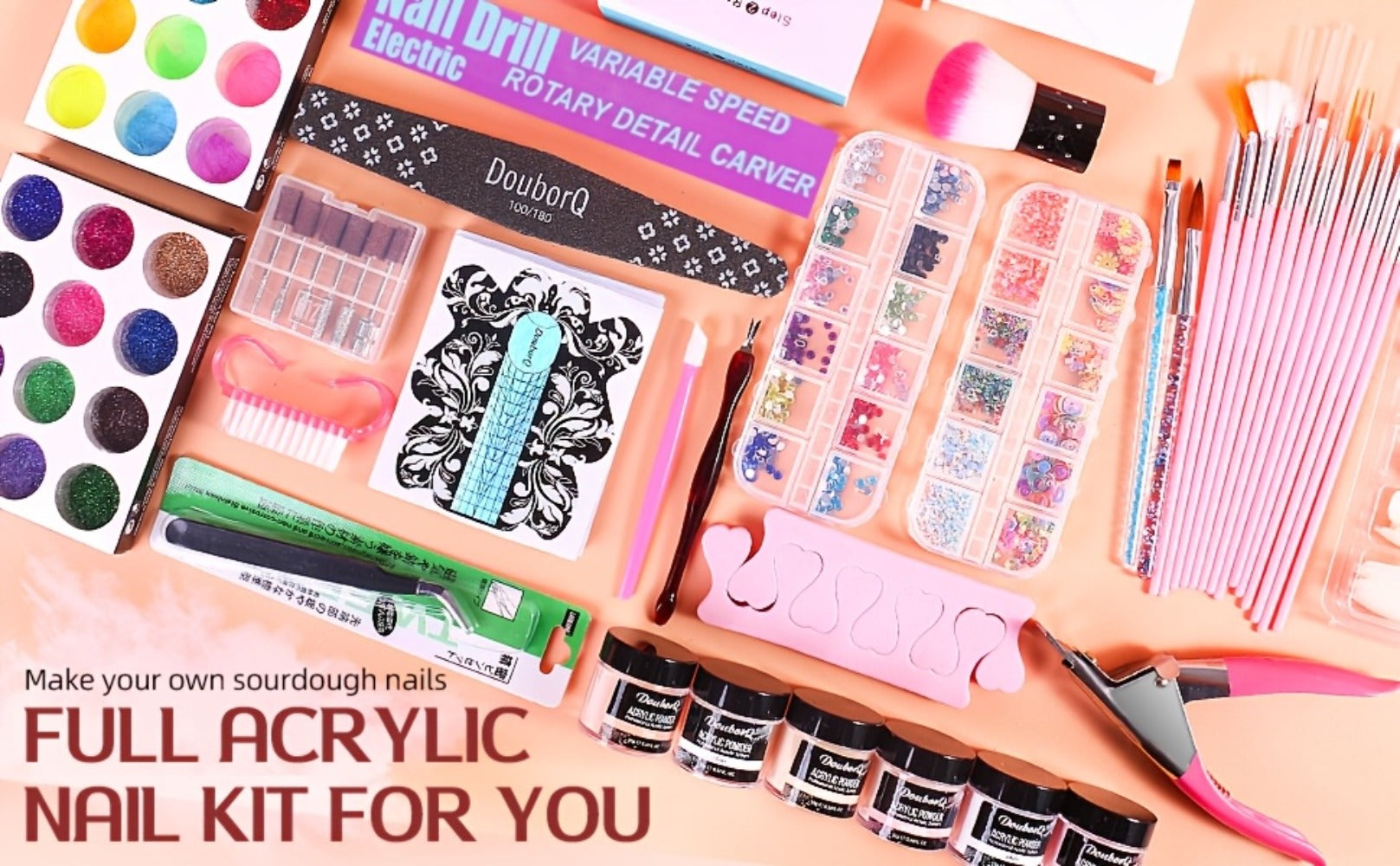 Acrylic Nail Kit with Drill And Light Full Nail Kit Set Professional Nail Starter Kit for Beginners Acrylic