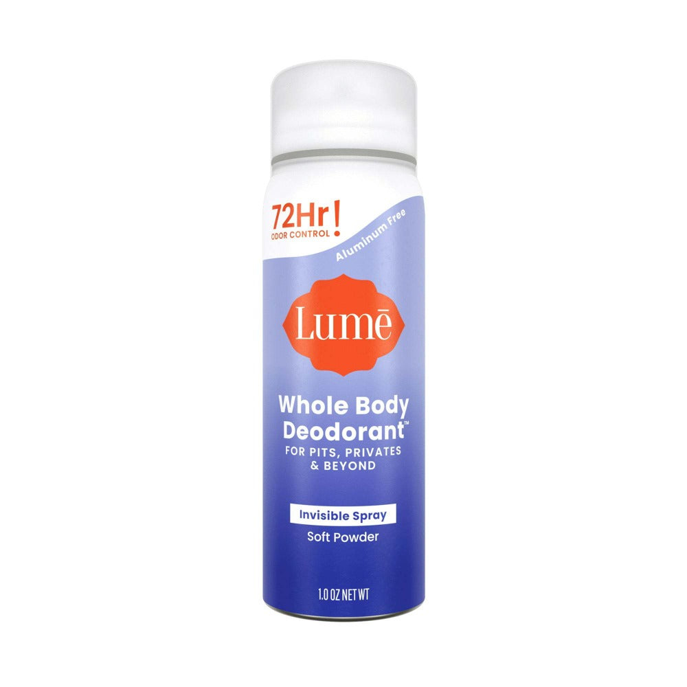 3 Pack Lume Whole Body Dodorant Spray for Women, Soft Powder Scented Invisible Dry Mini Deodorant Spray, Aluminum & Baking Soda Free, 72 Hour Control, TSA Travel Size 1 oz. Each