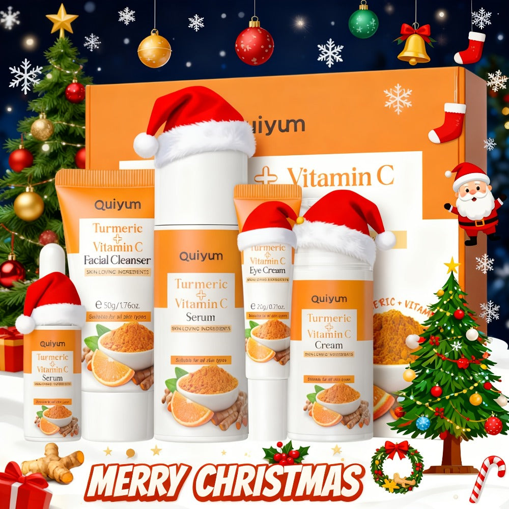Turmeric And Vitamin C Skincare Set, 5-In-1 Skincare Gift Set with Facial Cleanser, Face Serum, Face Cream, Eye Cream, Toner, Facial Care Kit for Women, Skincare Gift Set Birthday Mother'S Day Christmas Gifts for Women