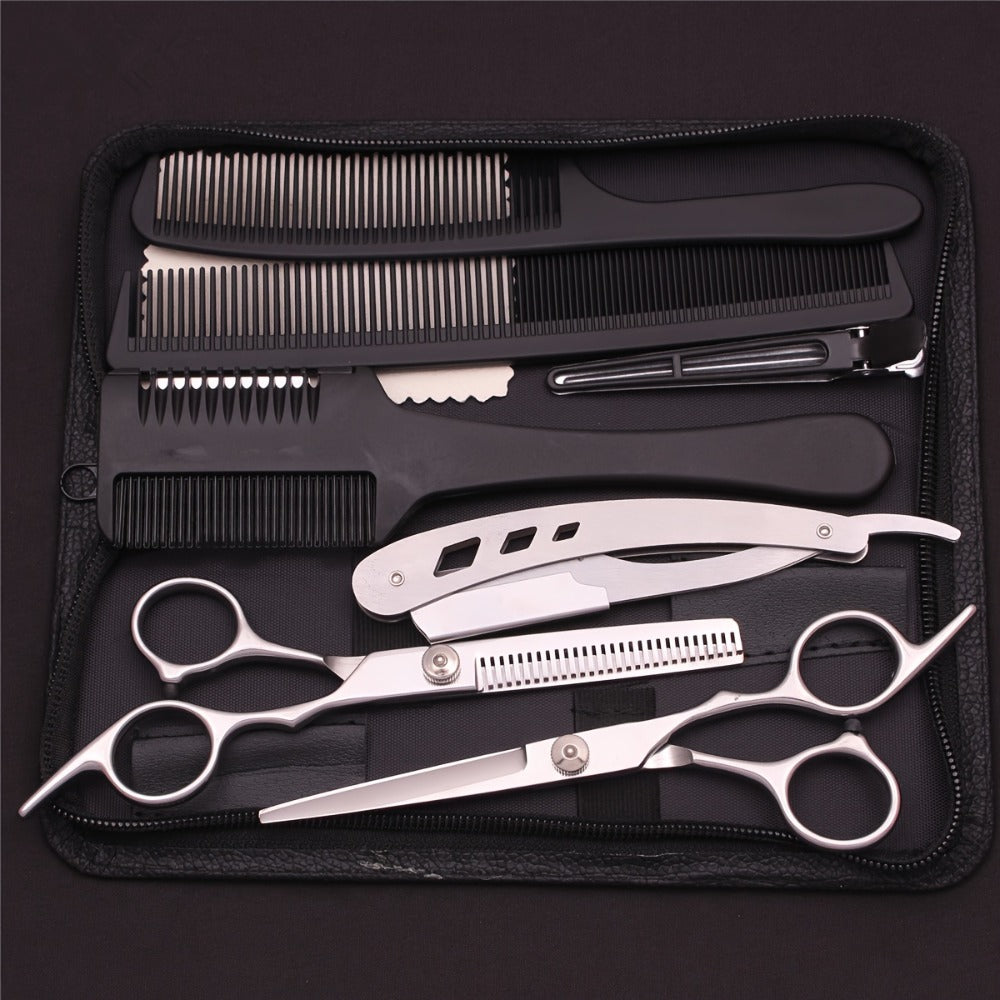 6. 0'' Stainless Steel Hair Cutting Scissors, Thinning Shears, Hairdressing Comb, Razor Set for Salon And Home Use, Dropshipping C1001