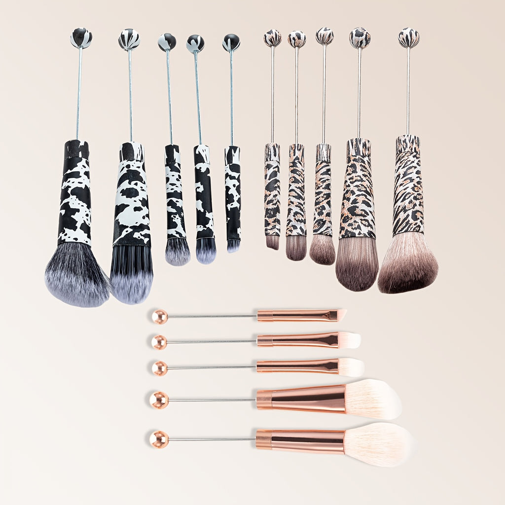 15pcs Metal Handle Beadable MakeupBrush Set, BeautyTools, IncludesPowder Blusher Brush, Slant Head Eye, Weddings, Anniversary, Birthday Girl Best Friend Teacher'S Day, Halloween, Christmas Gifts, Party Supply