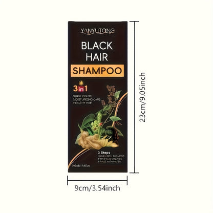 Black Shampoo 3-in-1 Hair Dye Beard Color & Cleanser Natural Herbal Formula Fast Coloring Long-Lasting Gentle Moisturizing for All Hair Types Men & Women 500ml