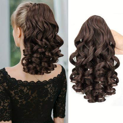 Clip In Ponytail Hair Extension Curly Wave Synthetic Hairpiece 14 Inch for Women No Glue Daily Wear Parties Weddings Multi Color