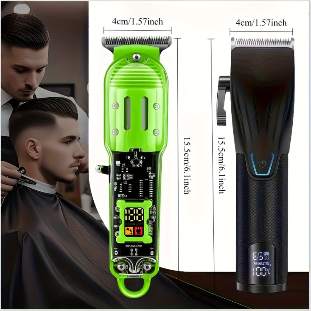 Men' Cordless Hair Clipper & Beard Trimmer with LED Display - USB-C Charging, 4 Attachments Combs (Long Hair Trimmer, Barber-Grade Clipper) - Cordless Shaver Suitable for Home & Travel - Perfect Gift for Men