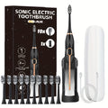 Sonic Electric Toothbrush That Is with an IPX8 Rating, Includes 8 Replacement Brush Heads, a Travel Case, And USB Charging. It Features a Metal Shaft Suitable for Both Adult Males And Females, Comes with a Toothbrush Holder