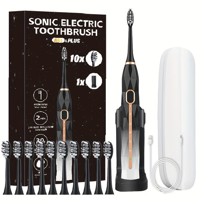 Sonic Electric Toothbrush IPX8 Waterproof with 8 Replacement Brush Heads, USB Rechargeable 500mAh, Metal Shaft, Travel Case & Toothbrush Holder, for Adults Men & Women, 5 Color Options