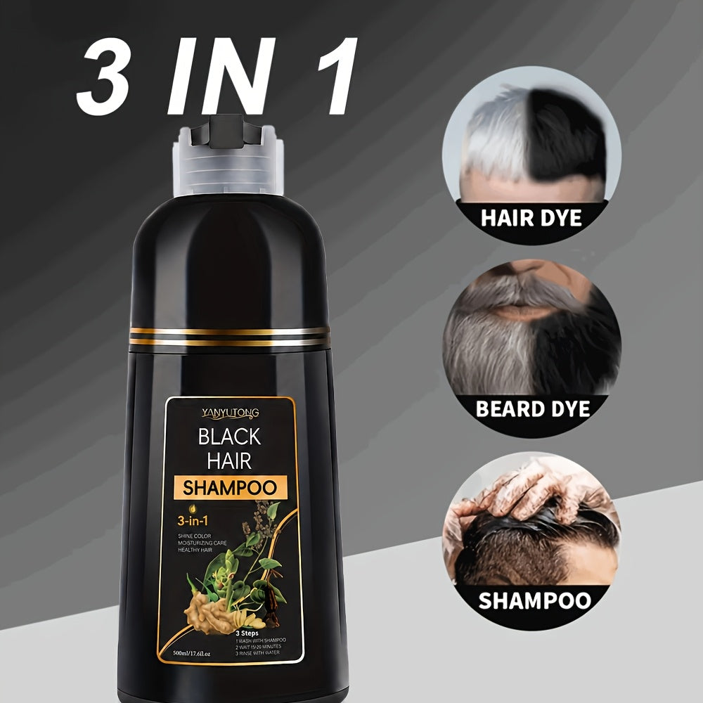 16.91oz 3-in-1 Black Hair Dye Shampoo, Covering White Hair, Herbal Hair Dye Shampoo - Natural And Healthy Plant Ingredients, Quickly Complete Hair Dyeing, Moisturize And Care For Hair, Suitable For Both Men And Women, Father'S Day Gift
