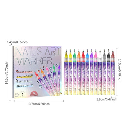 Nail Art Pens Set 12Pcs 0.5mm Fine Tip Round Head Nail Art Brush for DIY Nail Designs Detailed Line Drawing Nail Decoration Tools for Beginners and Professionals