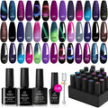 Beetles 24pcs Gel Nail Polish Kits Gift Set, 20 Colors Cat Eye Color Changing Glitter Gel Polish Set with Base Gel Glossy Matte Top Coat, Soak Off Nail Gel Holiday DIY Nail Art Salon
