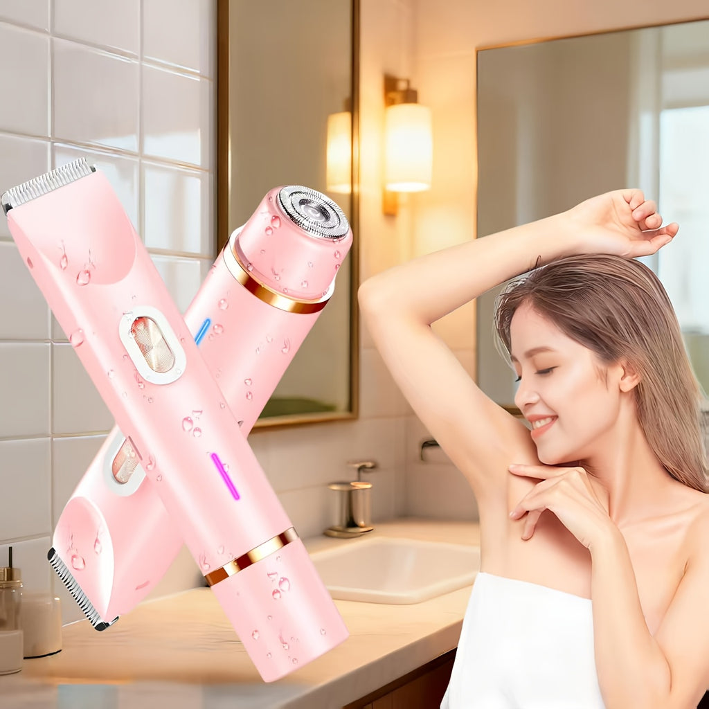 Women'S Electric Shaver, 2-in-1 Electric Shaver, Women'S Electric Shaver Suitable For Face, Nose, Legs And Underarms, Women'S Bikini Trimmer, 67 Waterproof, Wet And Dry Use, Painless, Rechargeable - Portable Hair Shaver