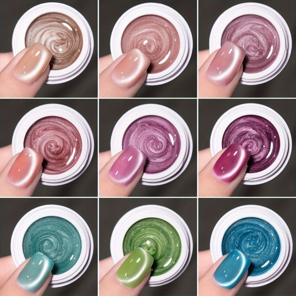 Cat Eye Gel Nail Polish Set 9 Colors with Magnet - Glass Bead Sparkling Effect, Magnetic Multi-Color Shifting UV Gel, Alcohol-Free for Salon & DIY Nail Art, Gift for Women