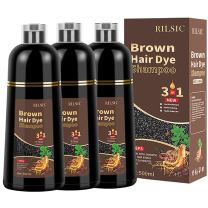 Hair Dye Shampoo 3-in-1 Gray Coverage 3-Pack | Long-Lasting Herbal Natural Formula | Color Effect in Minutes | Black Brown Chestnut Brown