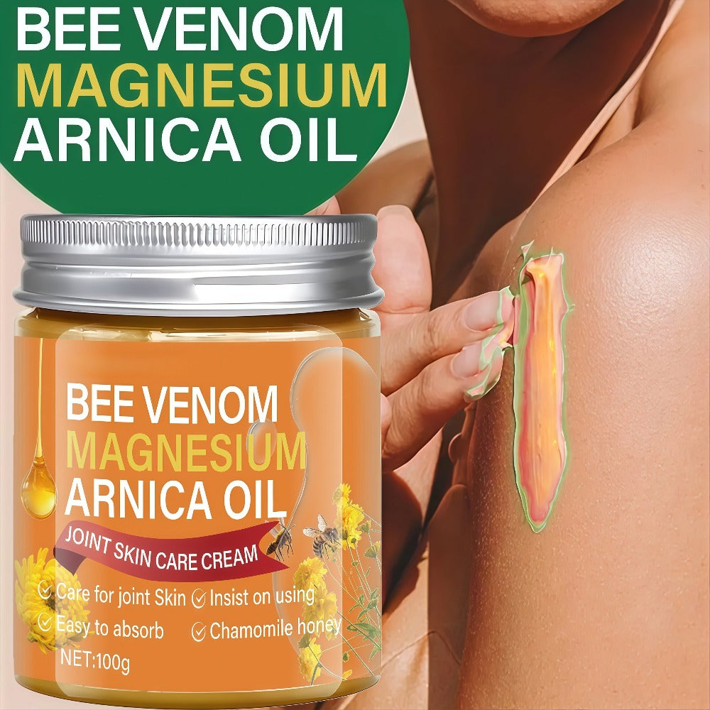 Bee Venom & Magnesium Massage Cream with Camellia Oil | Lightweight Moisturizing & Protective Formula, Body Care, Body-Nourishing Magnesium Cream for Back, Knees, And Elbows, Improves Light Beige Elasticity & Comfort