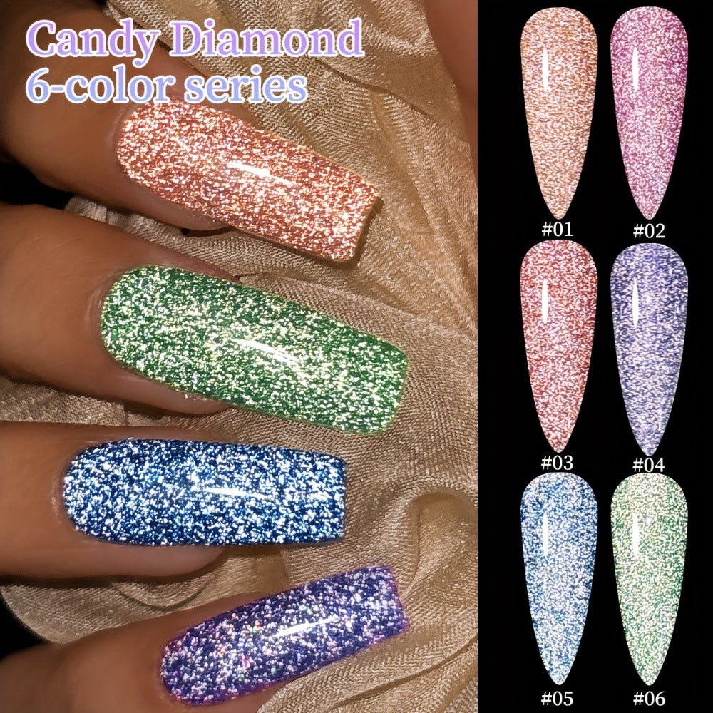 Glamorous Spring Nails Seasonal Manicure Crushed Starlight 6pcs Set 0.51oz Nail Gel Oil Soak LED Nail Polish Salon Women's Nail Tools Four Seasons Fashion