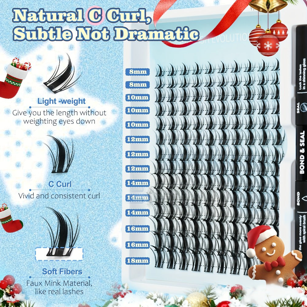 Fairy Lash Clusters Kit, 8mm-18mm Manga C Curl Anime Eyelash Extension Kit Individual Spike Lashes Volume Natural With Spikes Wet-Look Spiky