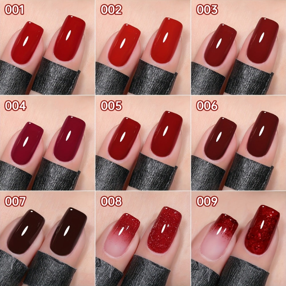 MORDDA 9pcs/set Ancola Red Solid Glue -- New Spring And Summer Nail Products Multifunctional Solid Nail Polish With Gradient Effects With Shiny Gloss And Fashionable LED Nails In High Saturation Colors A Top Choicefor Women's Manicures DIY