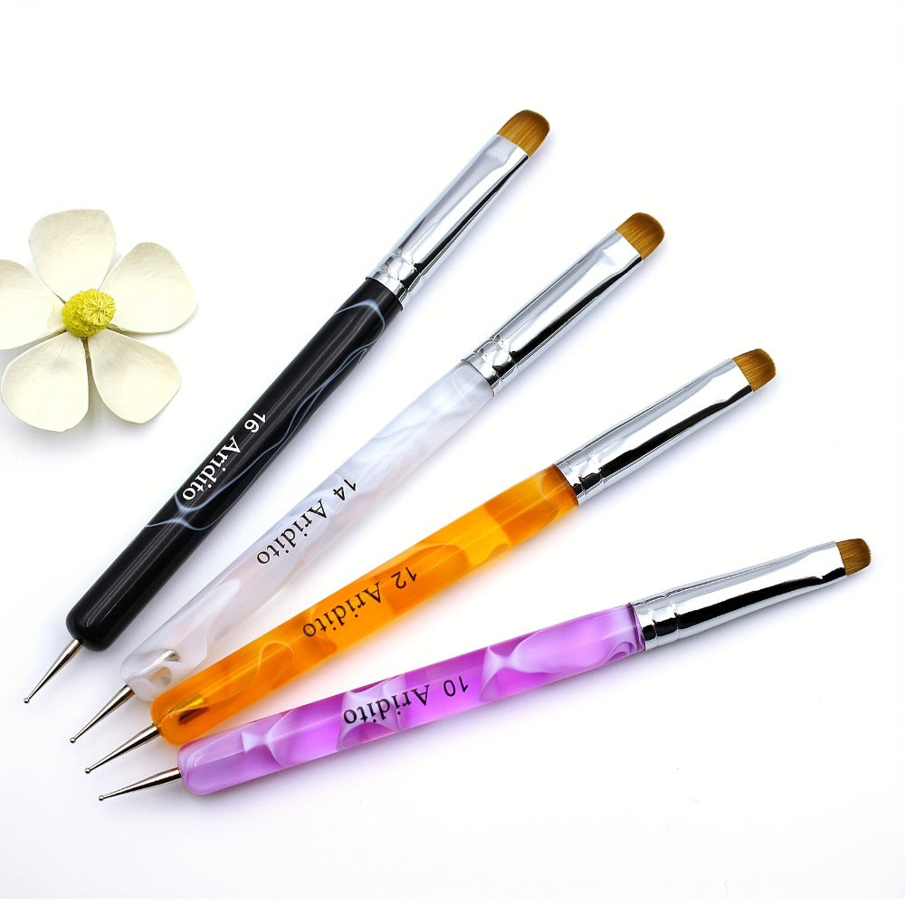 Aridito 4pcs Premium French Nail Art Brush & Dotting Tool - Professional Manicure Tool for Detailed Designs.(pink#10, Orange#12, White#14, Black#16), Salon Essentials, Precision Brushes, Fine Tip Brushes, Smooth Application, Nylon Bristles, Beauty