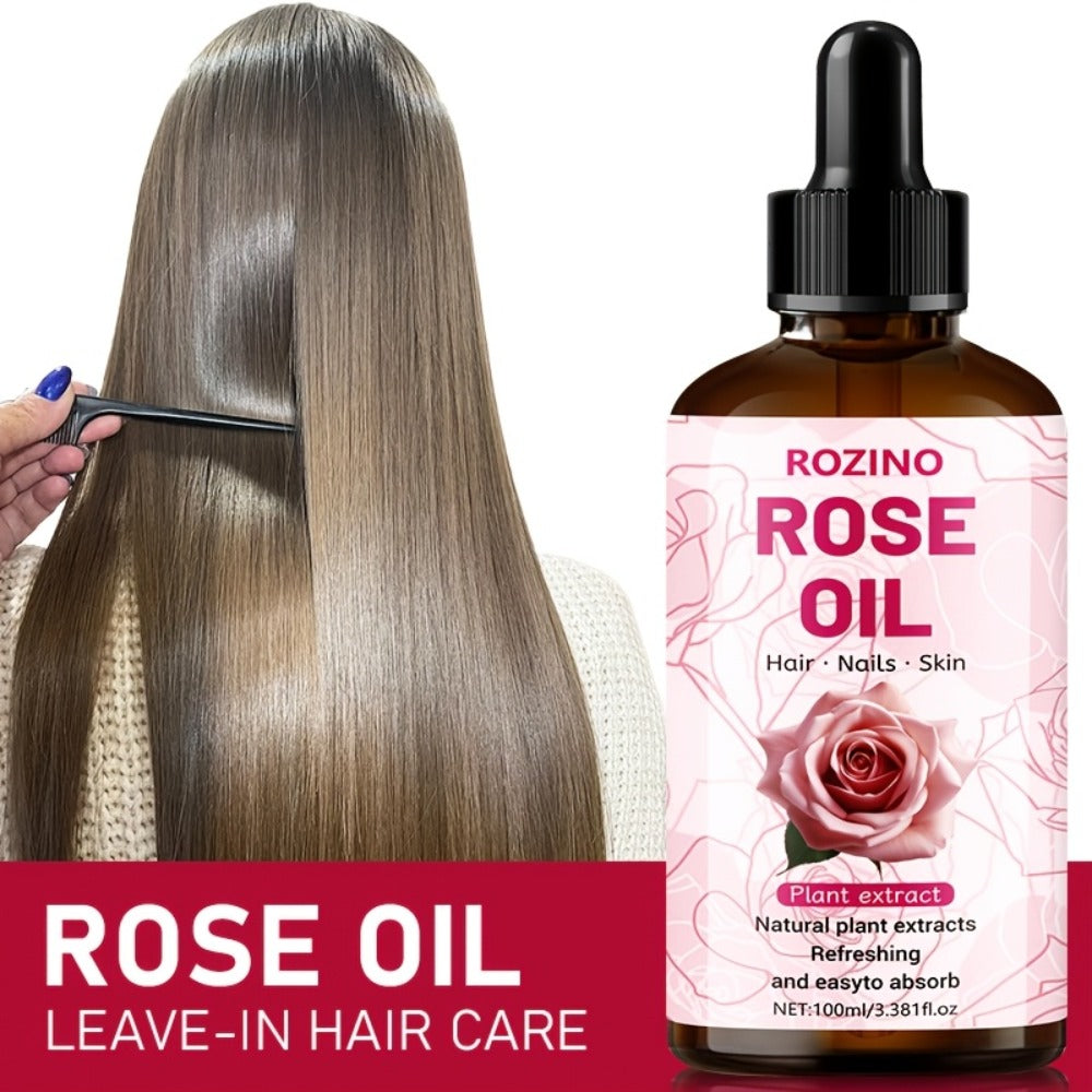 3.38oz Rose Oil: Premium Rose Scent. for Massage, Shower, Skincare, Face, Body, Nails, Hair, Lashes. Unisex.
