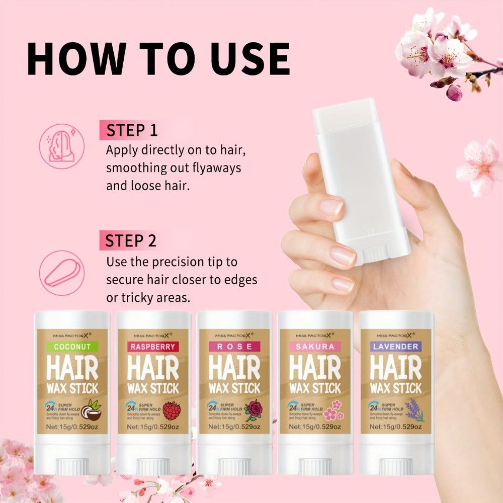 Hair Wax Stick – 5-Pack Fragrance-Free Styling Wax with Jojoba Oil for All Hair Types, Strong Hold, Natural Finish, Travel-Friendly Hair Wax Sticks