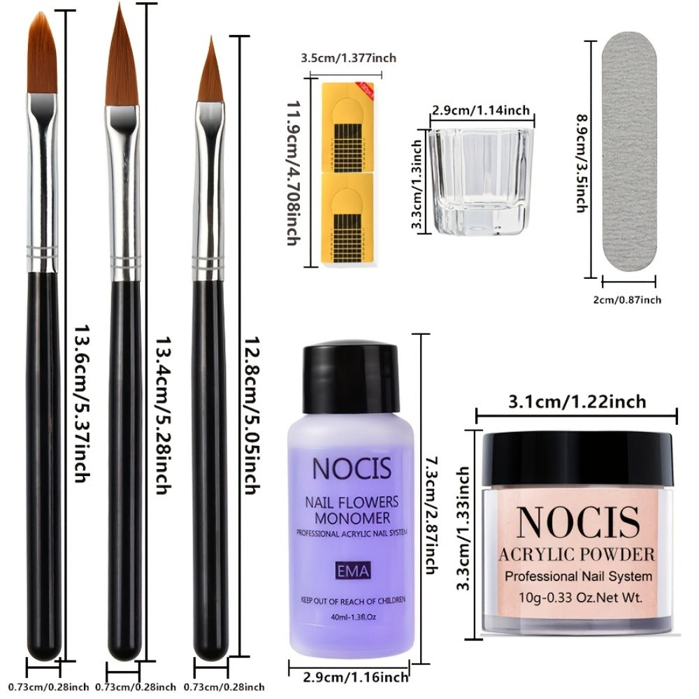 NOCIS Acrylic Nail Powder Kit - Pinkish Nude Brown Tones, 3D Art And French Manicure Extensions, All-Season Carving, No-Lamp Needed for Professional Salon-Quality Results, Acrylic Nail Powder Kit
