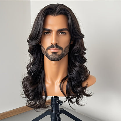 Curly Wig for Men Synthetic Loose Curly Middle Part Wig 26 Inch Natural Look Lightweight Breathable Heat Resistant Fiber Multiple Colors Daily Wear Cosplay