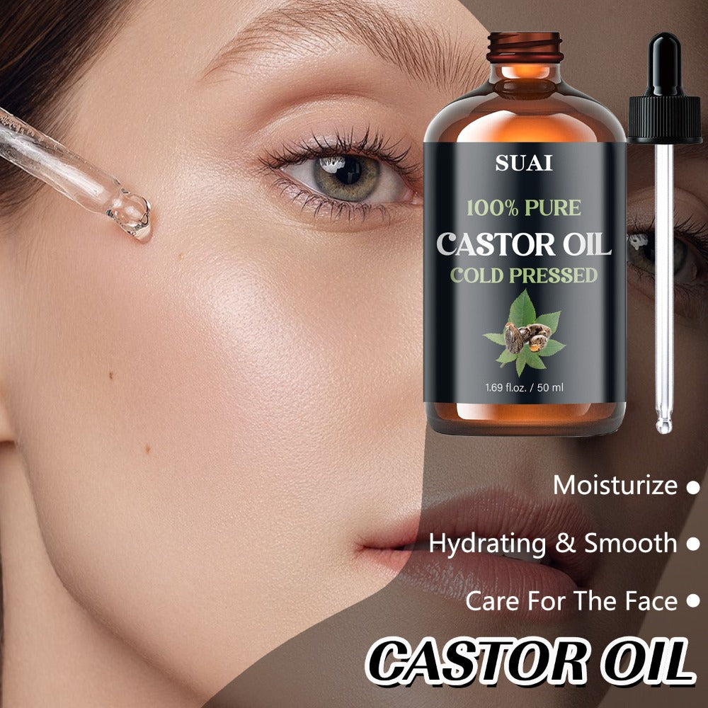 Castor Oil 100% Pure Cold Pressed 1.69oz for Hair Growth Eyebrows Eyelashes Skin Moisturizing Body Oil Plant Extract Hypoallergenic Smooth Soft Skin Care for Women Men