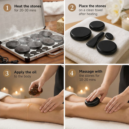 Hot Stone Massage Set 18Pcs with Warmer - Basalt Massage Stones Heater Kit 4 Sizes for Professional Therapist & Home Spa, Deep Relaxation Full Body Warming Stone Therapy Kit