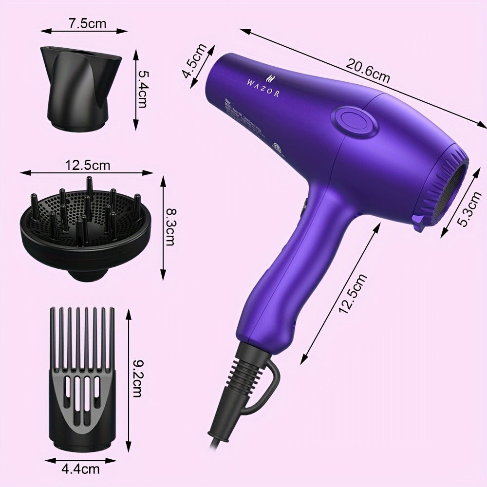 3Rd Generation Lightweight Low Noise Hair Dryer, 1875W Ceramic Negative Ionic Blow Dryer And 2-Speed 3-Heat Settings Cool Shot with Diffuser Concentrator Comb, Hair Dryers for Women, for Women Gifts, Best Gifts (Purple)