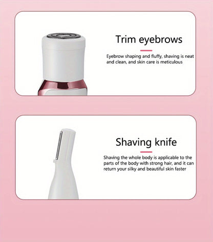 4-in-1 Electric Hair Remover for Women USB Rechargeable Shaver Trimmer – Eyebrow Nose Face Leg Bikini Line Underarm Peach Fuzz Removal Stainless Steel Blades Portable Travel Gift