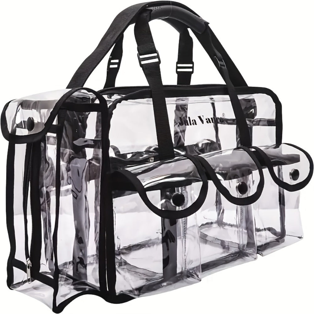 A Set of Extra-Large Professional Transparent PVC Bag, Ideal for Both Men And Women, Featuring Ample Storage Space, a Travel Design, Three External Pockets, And Adjustable Shoulder Straps