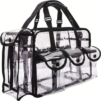 Clear PVC Bag Extra Large Transparent Stadium Approved Tote with Adjustable Shoulder Straps 3 External Pockets Travel Bag for Men Women