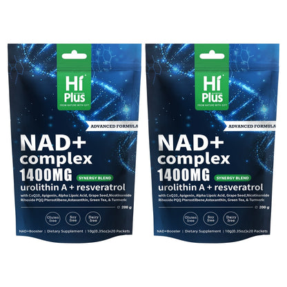 NAD+ Supplement 1400mg Liposomal with Nicotinamide Riboside PQQ & Trans-Resveratrol – Cellular Energy, Focus & Antioxidant Support | HiPlus Berry Flavor Portable Sachets (20 or 40 Packs)