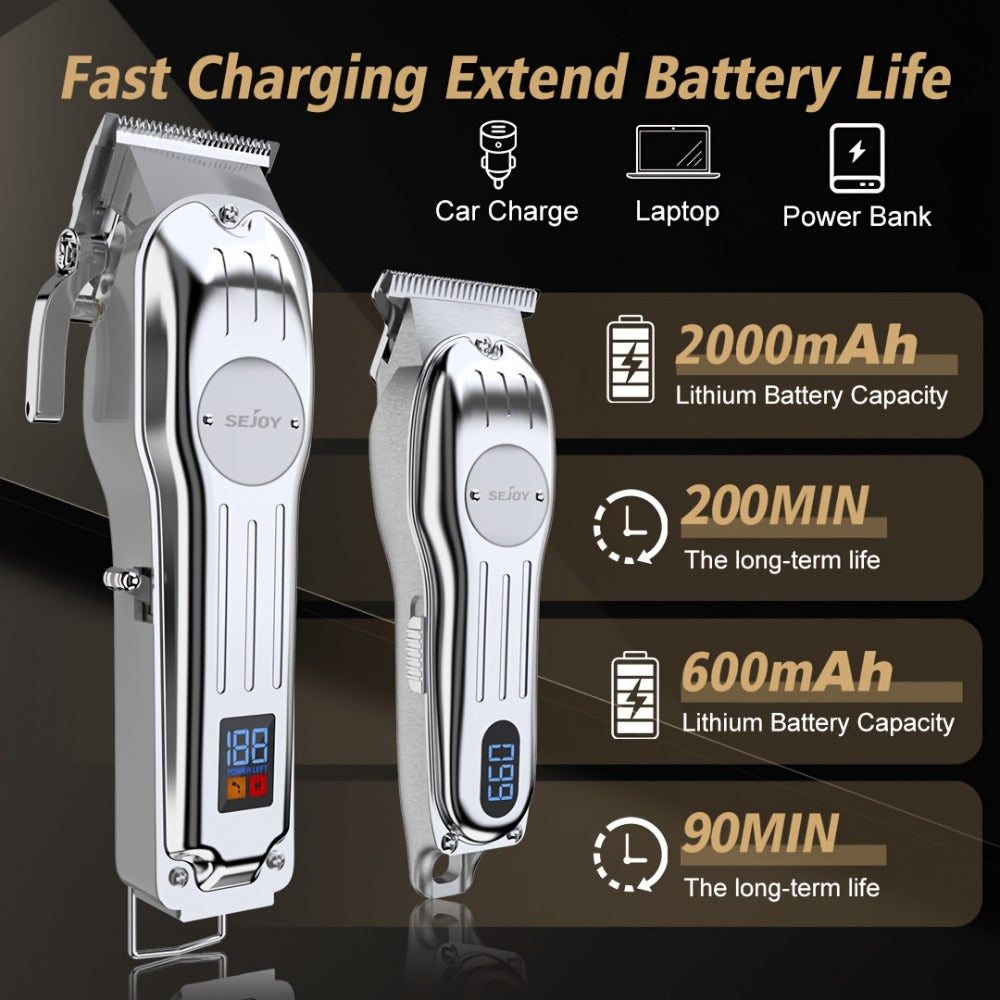 Rechargeable Professional Hair Clippers for Men, Cordless Metal Barber Clippers And Trimmers, Guide Comb for Hair Cutting, with LED Display, Zero Gap T-Blade Beard Hair Trimmer, Gifts for Men