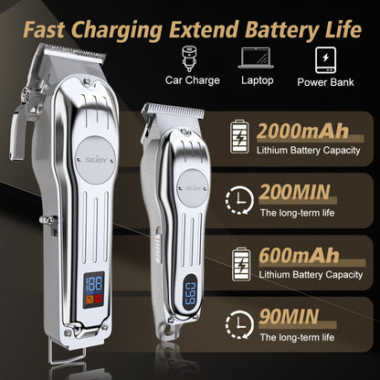 Professional Hair Clippers for Men Cordless Metal Barber Clipper with Zero Gap T-Blade LED Display & Guide Combs - Rechargeable Beard Trimmer Grooming Gift