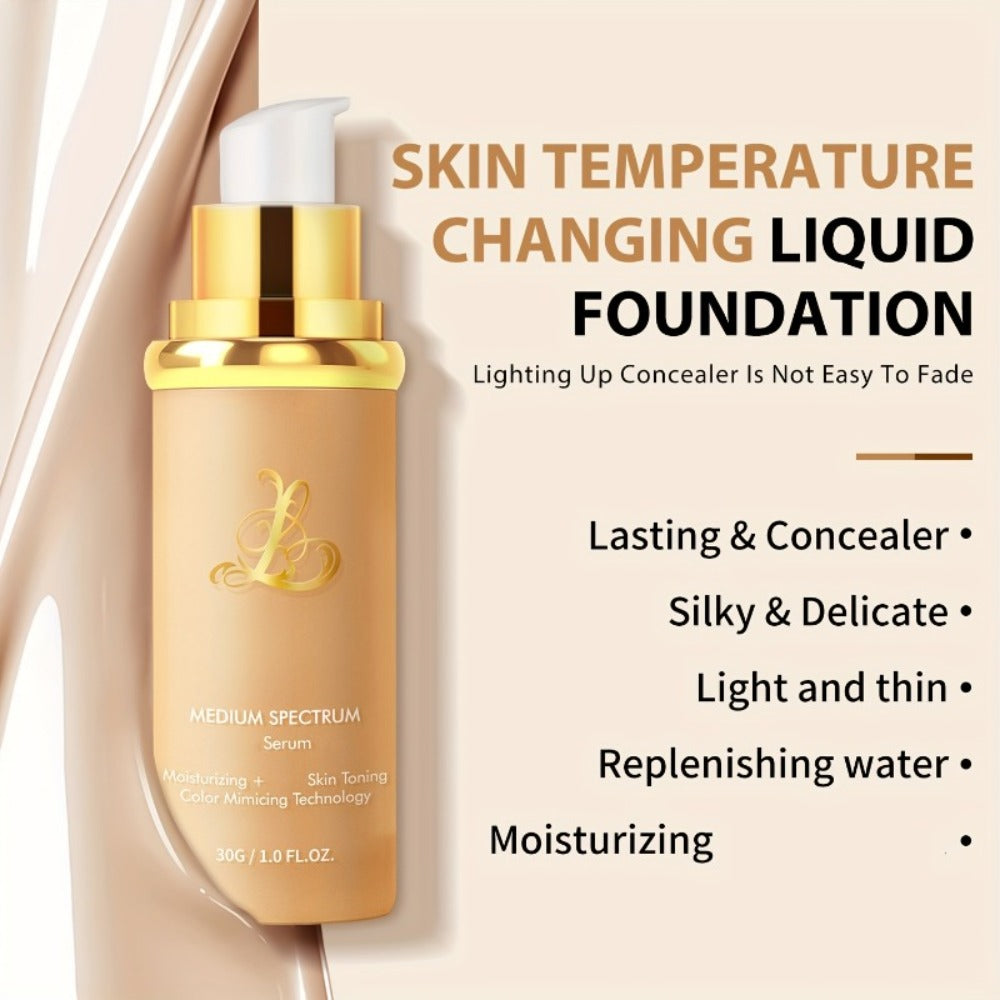 Liquid Foundation Color Changing 4-in-1 Full Coverage Waterproof Concealer Foundation, Medium Spectrum Formula for All Skin Tones, Natural Finish Makeup for Light to Beige Complexions