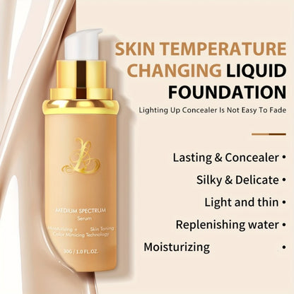 Liquid Foundation Color Changing 4-in-1 Full Coverage Waterproof Concealer Foundation, Medium Spectrum Formula for All Skin Tones, Natural Finish Makeup for Light to Beige Complexions
