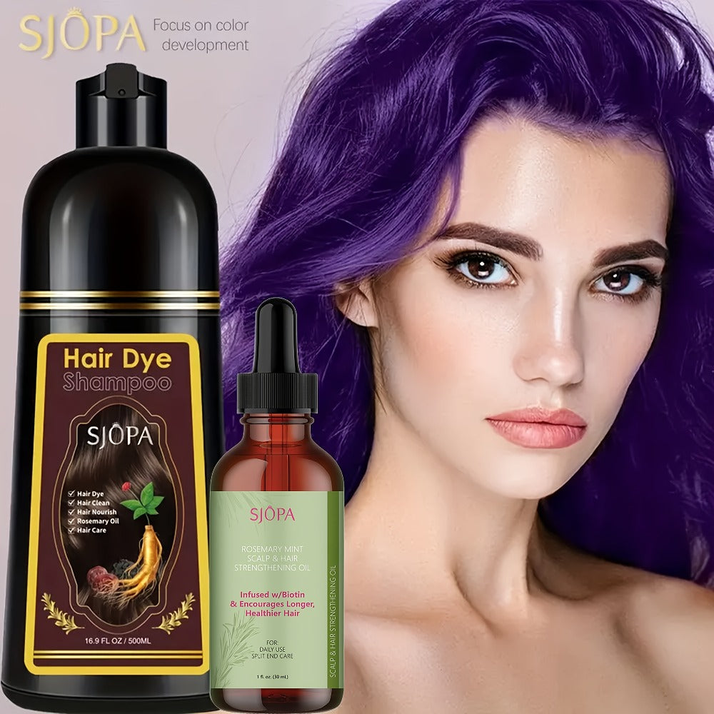 Hair Dye Kit 3-in-1 Color Shampoo with Rosemary Hair Oil - Natural Safe Formula Quick Coloring Gentle on Skin Unisex 500ml Black Brown Red Purple Silver Multi Color