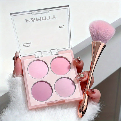 Blush Palette with Brushes Set - 4 in 1 Low Saturation Matte Powder, Soft Gradient Finish, Buildable Coverage for Cheeks & Eyes, Suitable for All Skin Tones, Natural Everyday Makeup Look