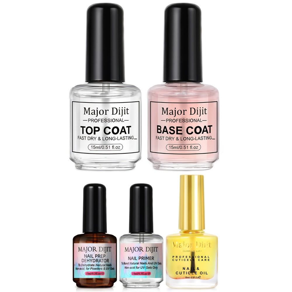Nail Care Kit: Base Coat, Top Coat/Nutrient Oil/Drying Agent Set, 15ml/0.5oz, High Gloss, Long-lasting, Air Dry, Non-gel, Suitable For Home Nail Care