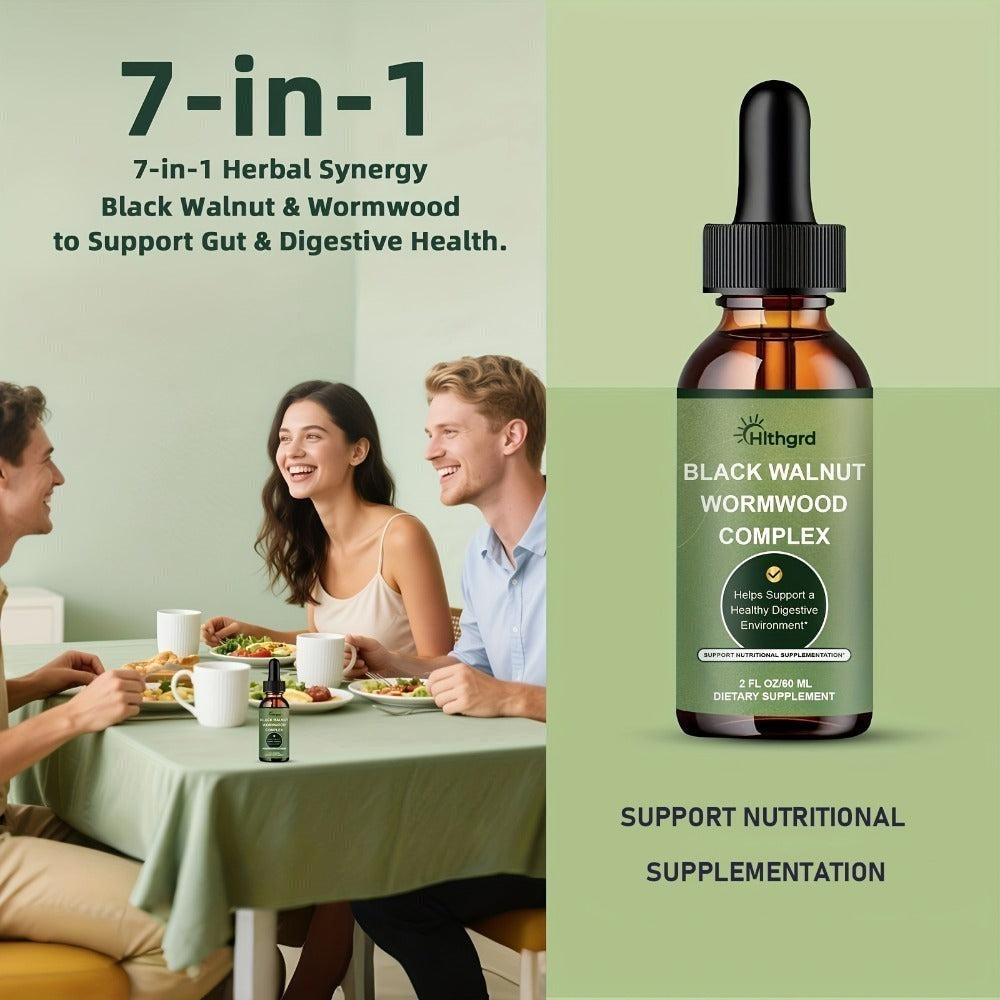 HIthgrd Wormwood Black Walnut Clove Complex Liquid Extract Liquid Drops for Improve Digestive, Gut Support Cleansing Orange Flavor 2fl.oz Suitable for Women Men Black Walnut Wormwood Clove Herbal Supplement