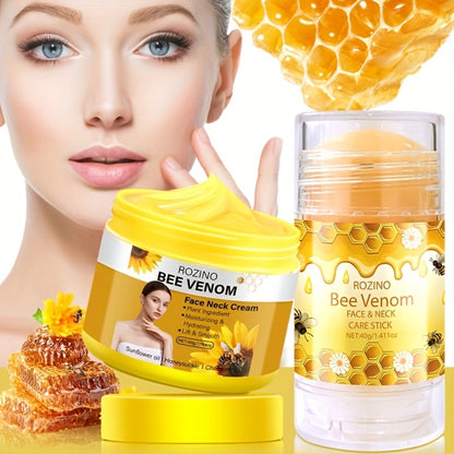 Bee Venom Skincare Care Set 5pcs — Vitamin C Moisturizing & Nourishing Full-Body Kit for Lip, Face, Neck, Hands & Feet, Lightweight Non-Greasy, Fast Absorbing