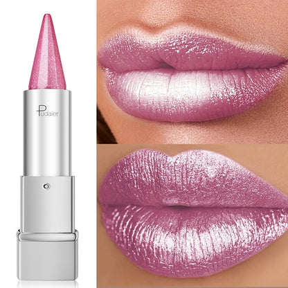 Pearlescent Metallic Lipstick Waterproof 24H Long-Lasting 5 Shades - Sparkle Pearl Finish Non-Fading Non-Stick Cup Hydrating Lip Color Fashion Makeup Women