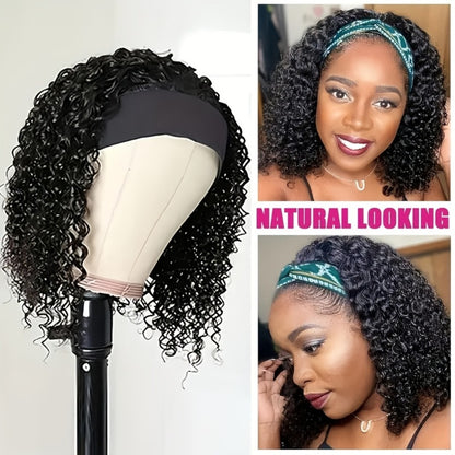 Headband Wig Curly Wavy Black Synthetic Glueless No Lace Elastic Cap Heat Resistant Fiber Beginner Friendly for Women Daily Wear Party Cosplay 12 16 22 Inch