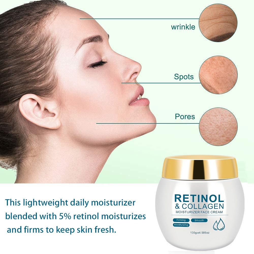 Retinol Face Cream with Collagen - Firming Moisturizing Anti-Aging Facial Cream for All Skin Types - Day and Night Skin Care Cream for Women & Family 130g / Retinol Essence