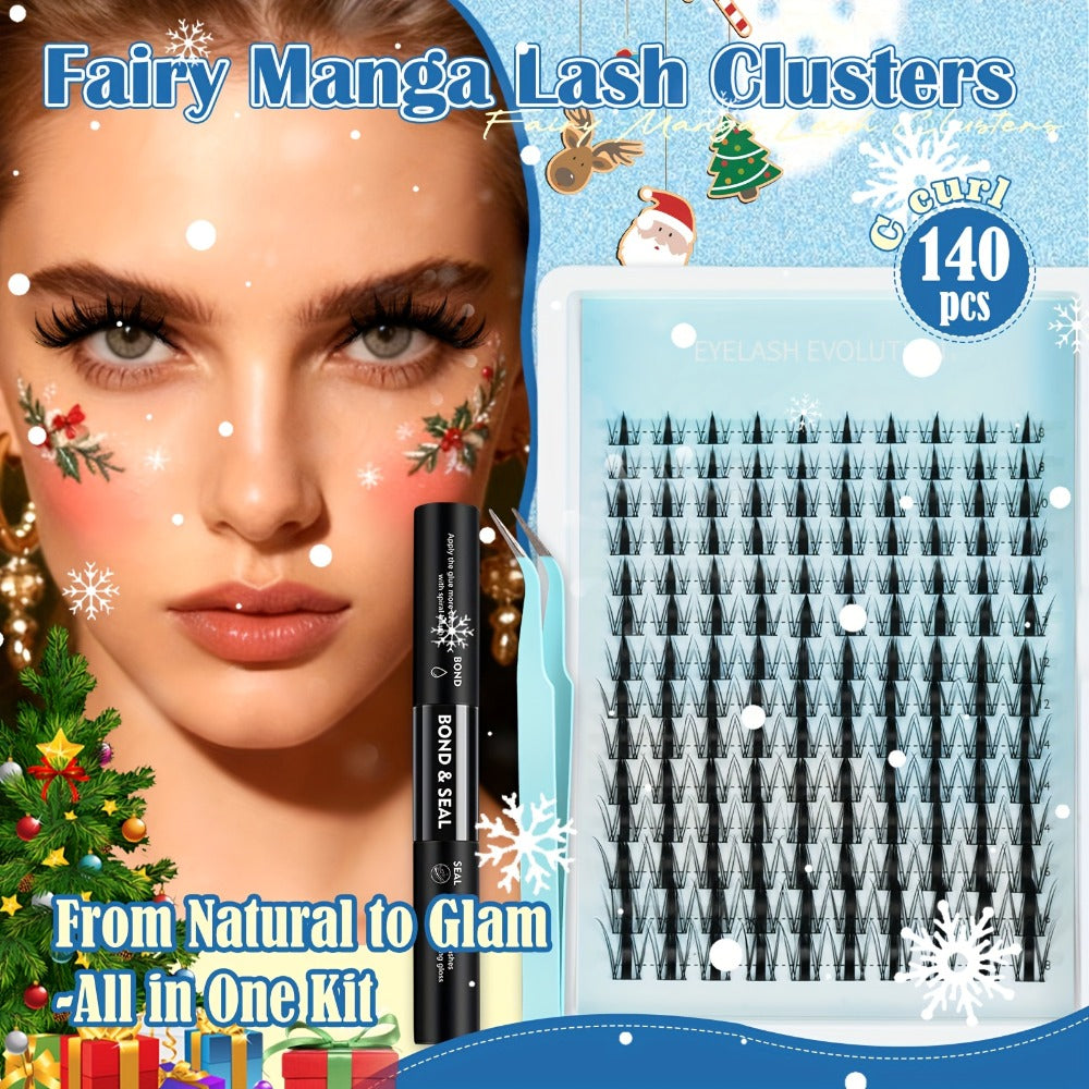 Spike Lash Clusters Kit 8mm-18mm C Curl Anime Fairy Manga Style Individual Spiky Lash Extensions DIY Volume Wet-Look Spiky Natural Lashes with Adhesive Glue