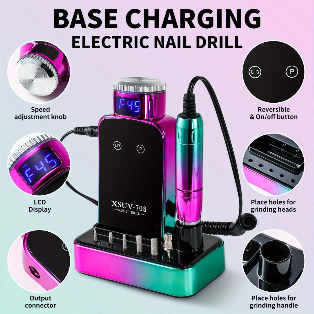 Electric Nail Drill Machine, 45000RPM Professional Nail File Cordless Rechargeable Nail Efile for Acrylic Gel Nails, Manicure Pedicure Polishing Shape Tools for Salon Home Use- Nail Drill