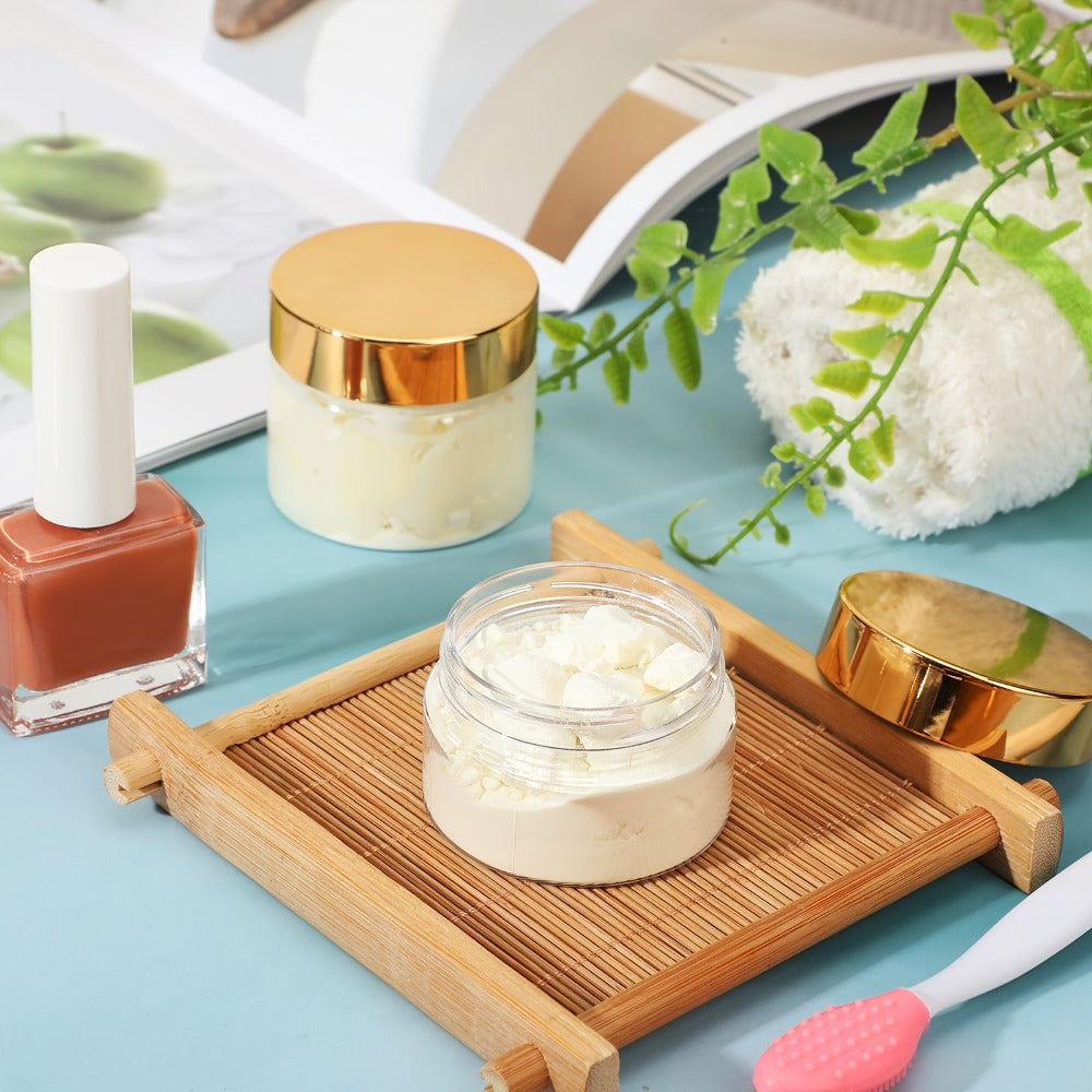 100pcs Plastic Jars with Lids Small Containers Lids Wide Mouth Small Plastic Containers for Lotion Cream Rhinestones Body Butters Travel Storage(2oz, Clear with Golden Lid)