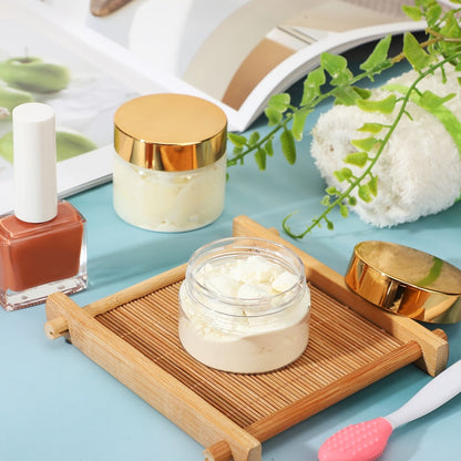 Plastic Jars with Lids 2oz 100 Pack Wide Mouth Clear Containers with Golden Flip Top Lid for Lotion Cream Body Butter Rhinestones Travel Storage Cosmetic Jars