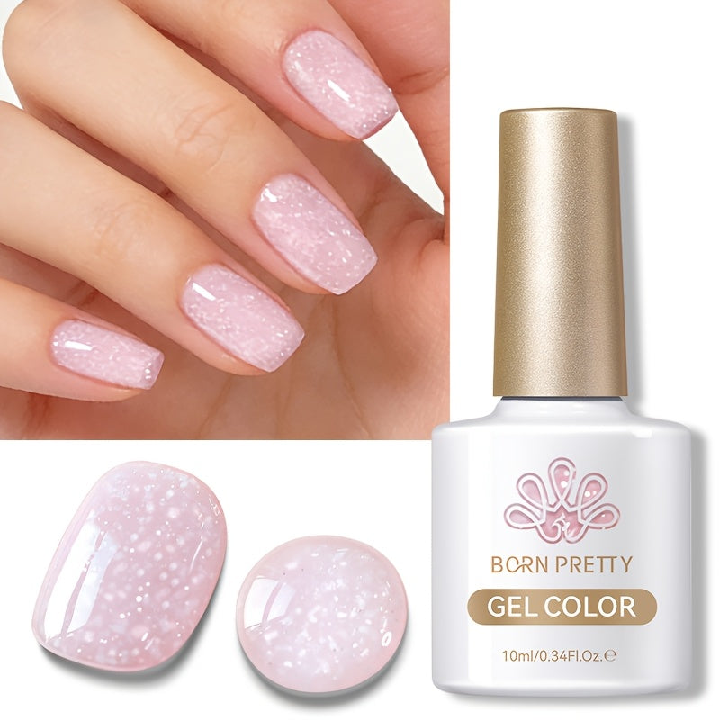 BORN PRETTY 0.34oz Snowflakes Pink Gel Nail Polish Jelly Color Sequins Soak Off Semi Permanent Gel Nails Art Gel Varnish DIY Christmas Nails